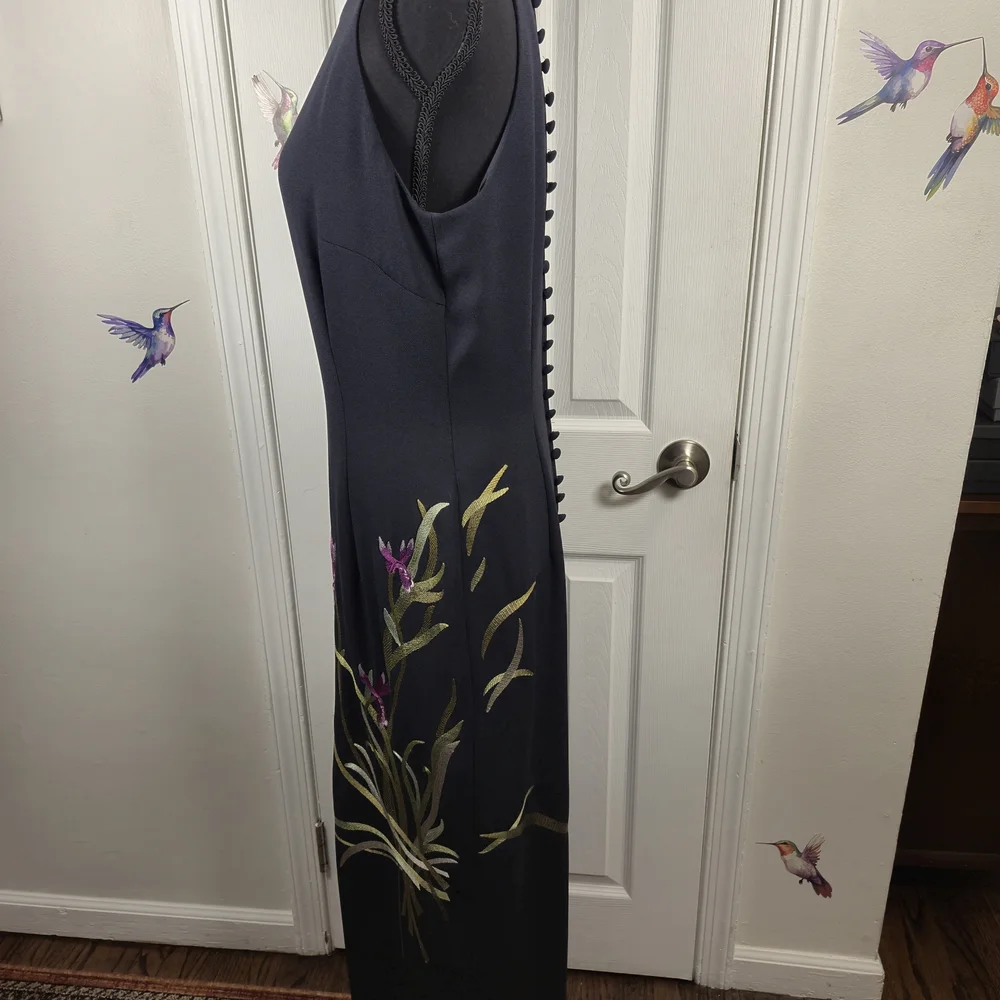 Donna Morgan Vintage Navy Blue Floral Embroidered Column Maxi Dress Size 6 - Picture 7 of 9